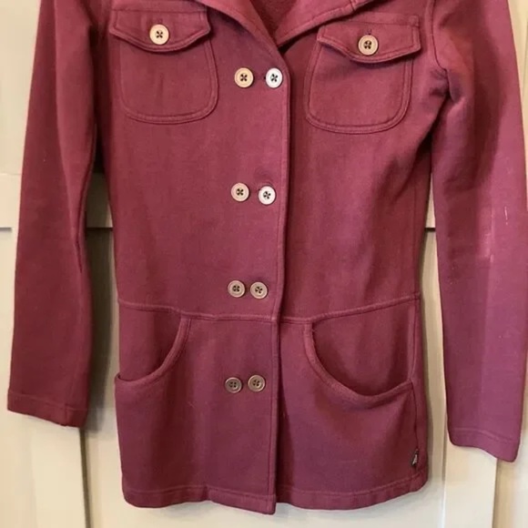 Prana Burgundy Button Down Military Style Sweater Coat 100% Cotton Size XS - Picture 4 of 7